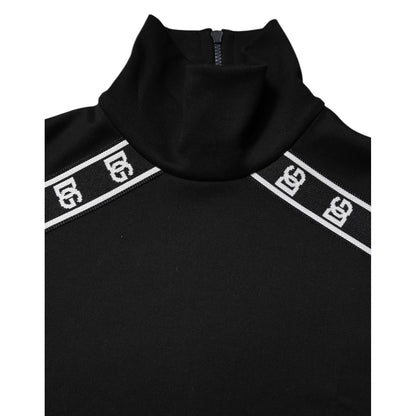Dolce & Gabbana Black Cotton DG Print Turtleneck T-shirt