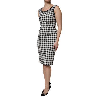 Dolce & Gabbana White Black Checkered Sleeveless Sheath Dress