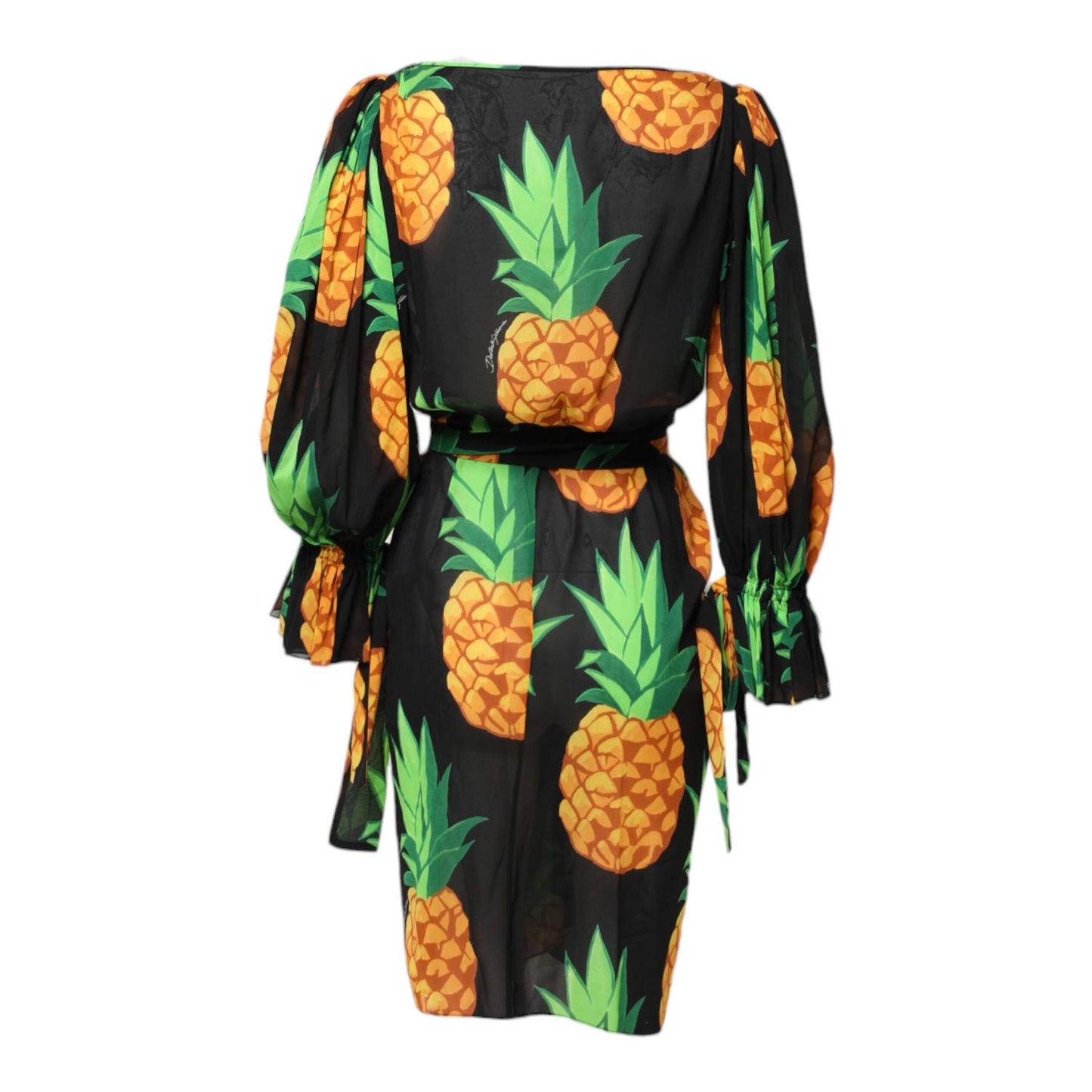 Dolce & Gabbana Black Pineapple Print Silk Wrap Mini Dress
