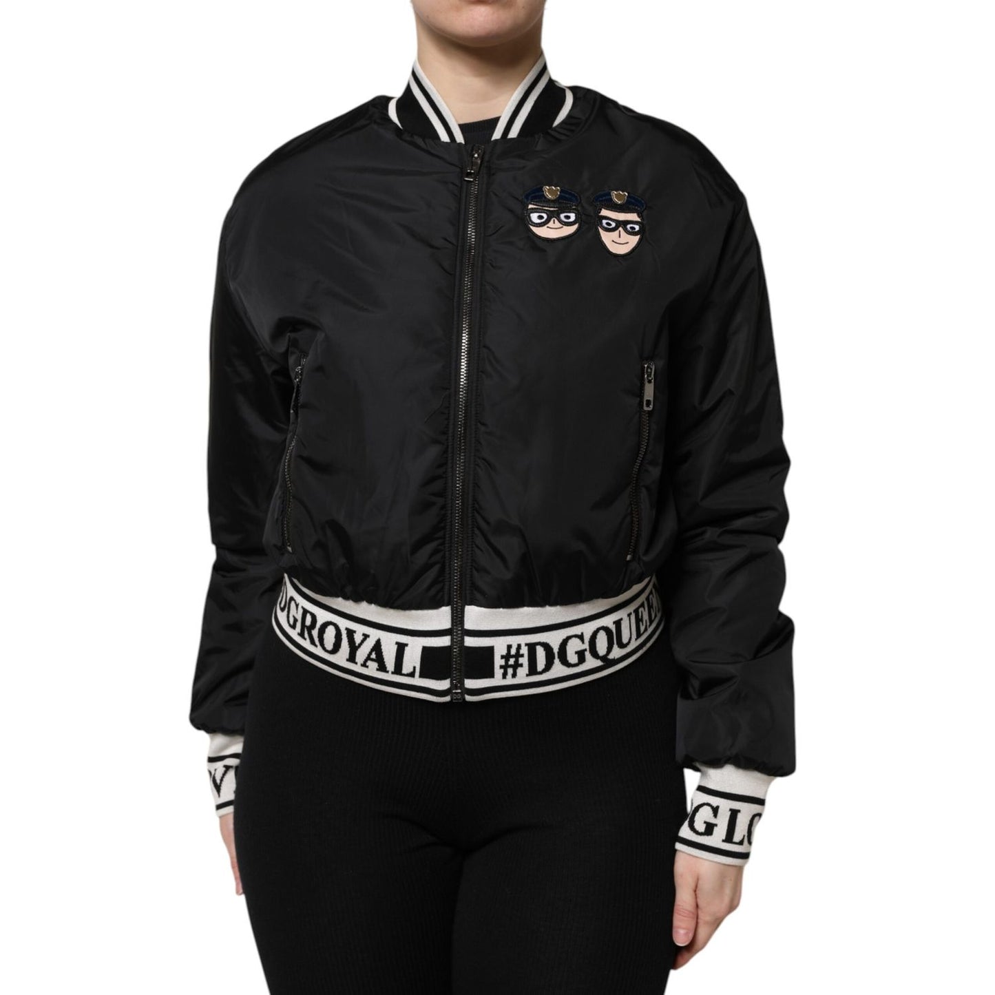 Dolce & Gabbana Black Nylon #DGFamily Full Zip Bomber Jacket