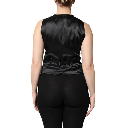 Dolce & Gabbana Black Striped Button Down Sleeveless Vest Top