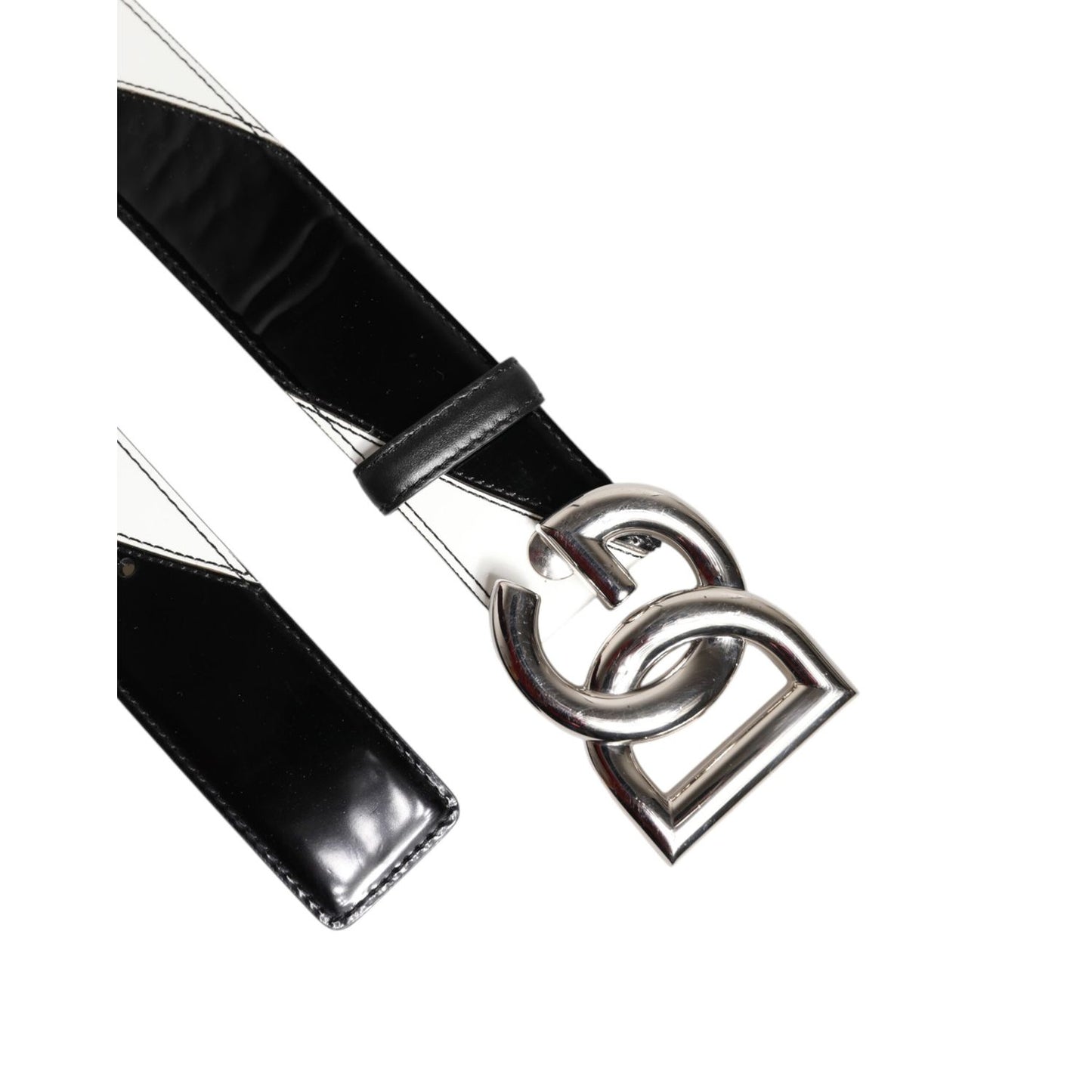 Dolce & Gabbana Black White Leather DG Metal Buckle Belt