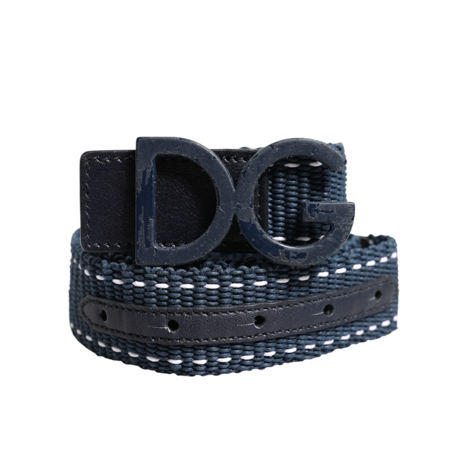 Dolce & Gabbana Blue Cotton Leather DG Logo Metal Buckle Belt