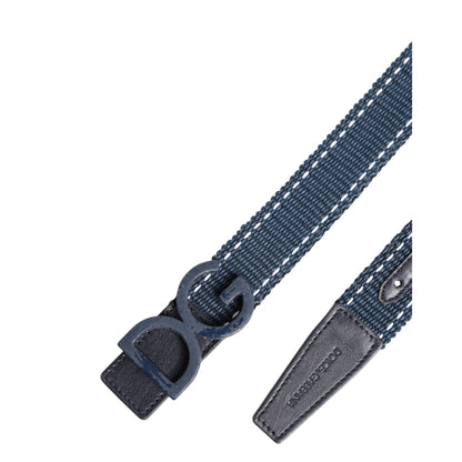 Dolce & Gabbana Blue Cotton Leather DG Logo Metal Buckle Belt