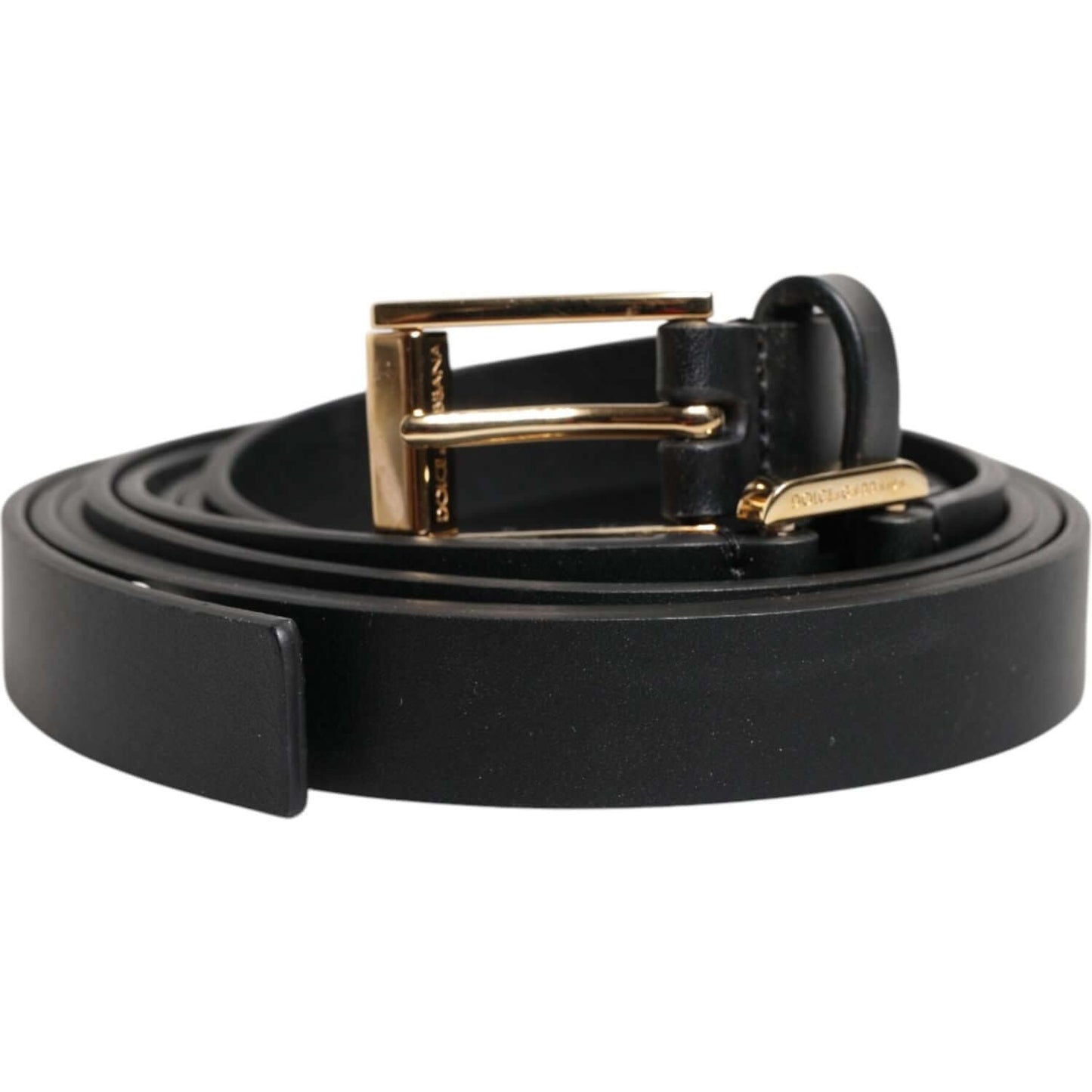 Dolce & Gabbana Black Double Strap Leather Gold Buckle Belt