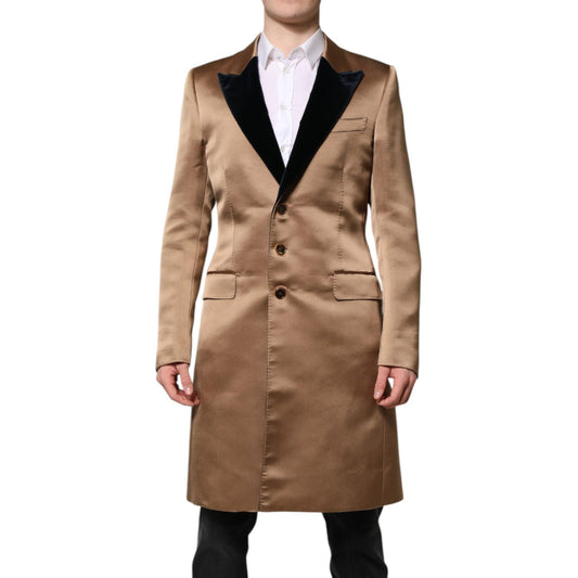 Dolce & Gabbana Brown Silk Single Breasted Trench Coat Jacket