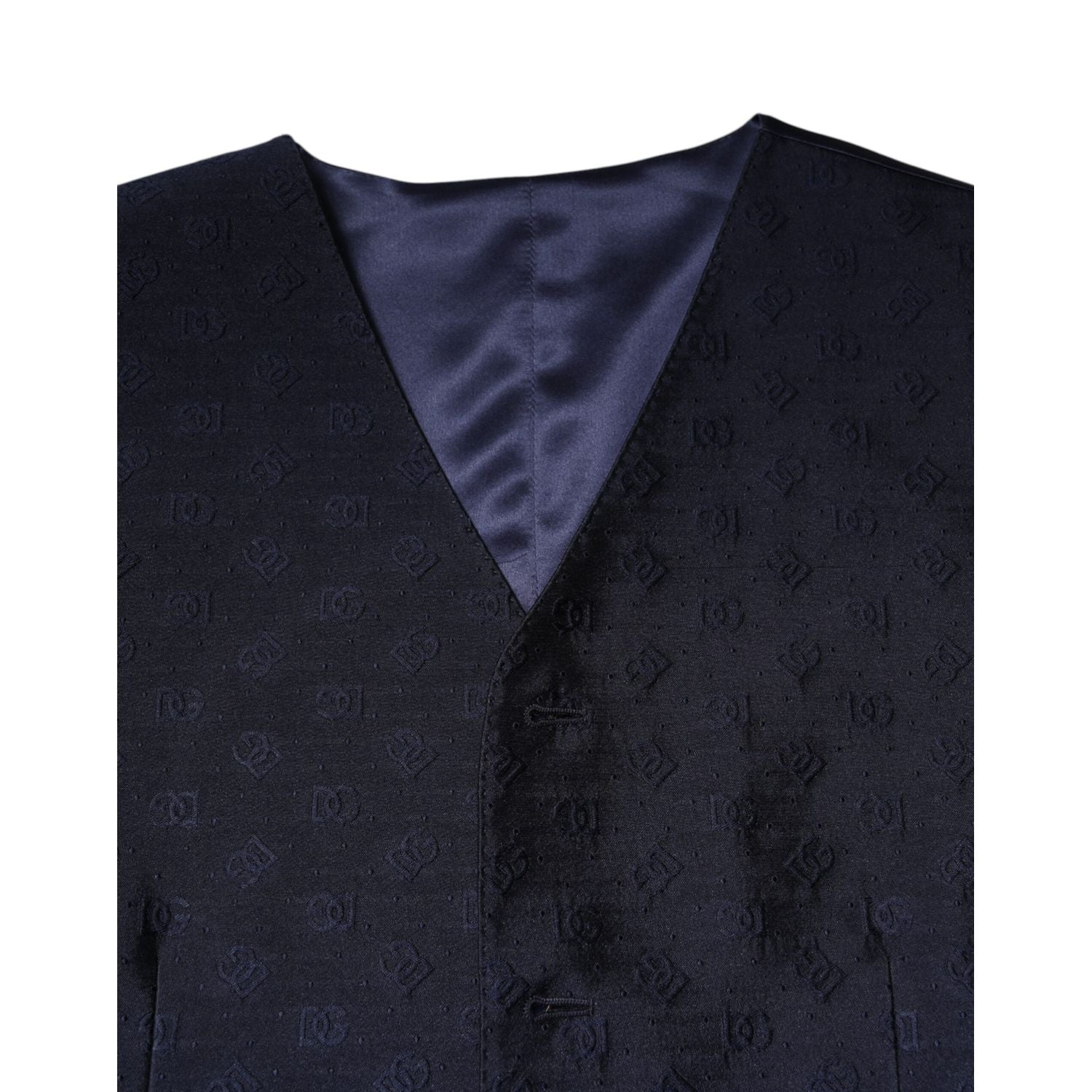 Dolce & Gabbana Dark Blue Logo Wool Formal Men Waistcoat Vest