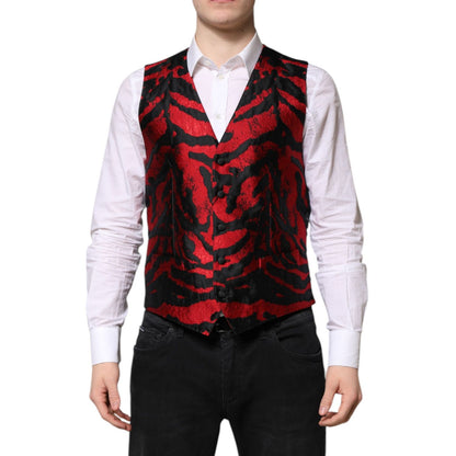 Dolce & Gabbana Red Black Stripe Dress Formal Waistcoat Vest