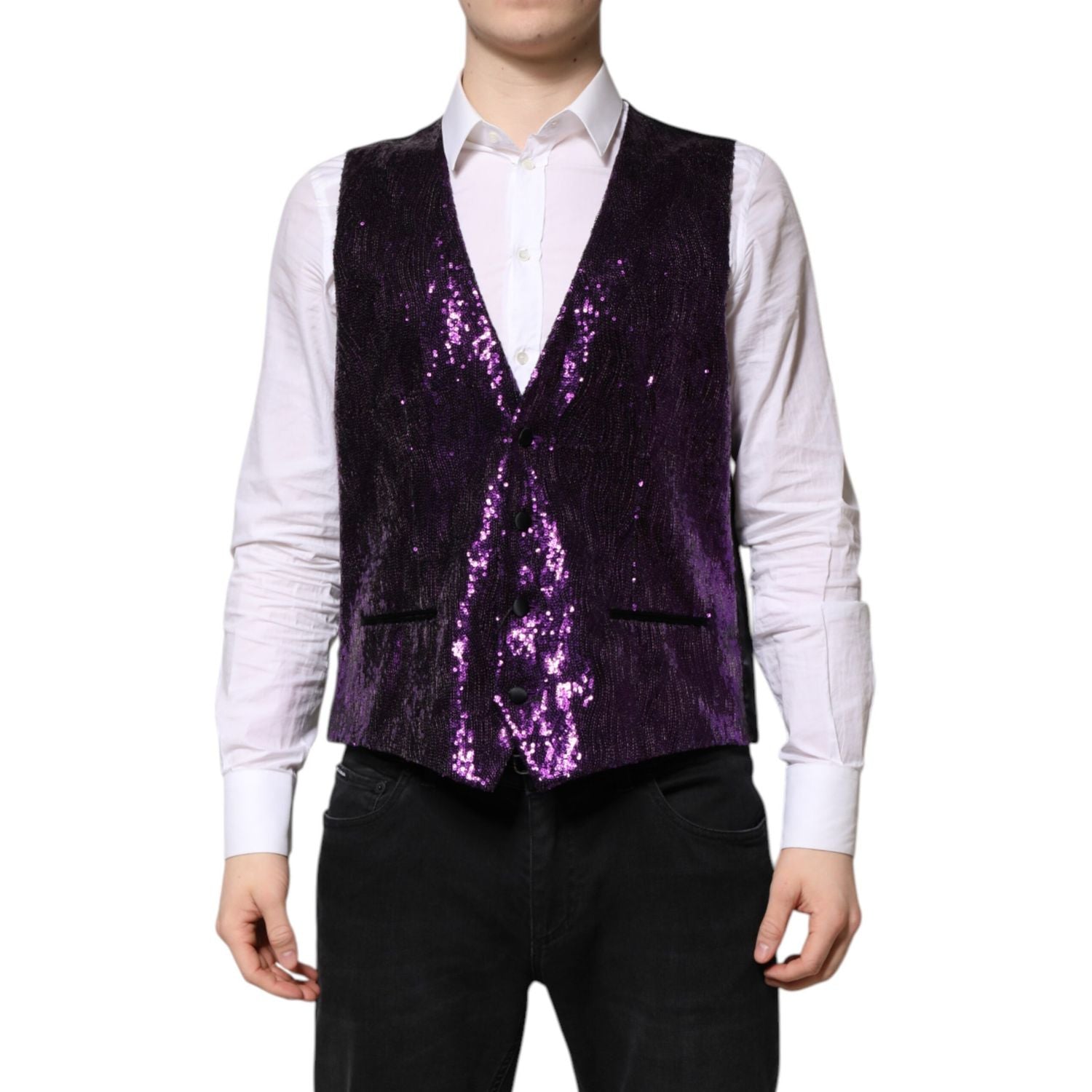 Dolce & Gabbana Purple Sequined Dress Formal Waistcoat Vest