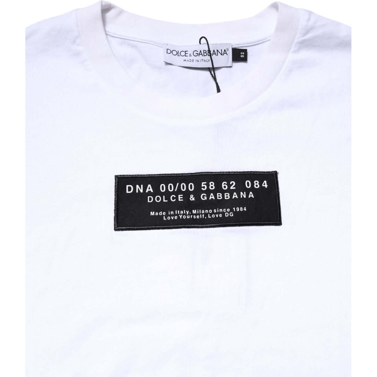 Dolce & Gabbana White Cotton Logo Patch Crew Neck T-shirt