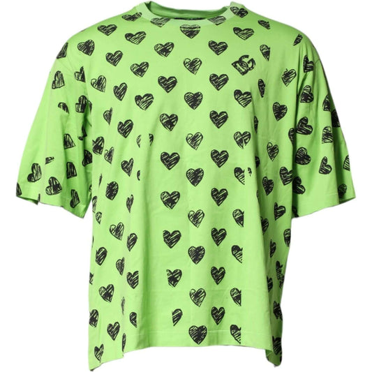 Dolce & Gabbana Green Heart Print Cotton Crew Neck T-shirt TSH90513-52