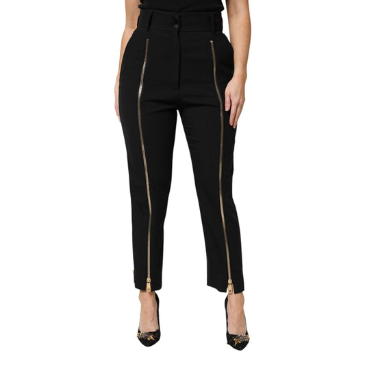 Dolce & Gabbana Black Wool High Waist Zipper Tapered Pants