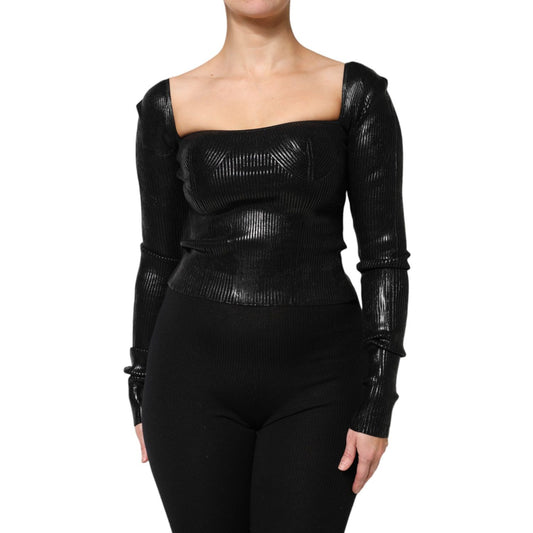 Dolce & Gabbana Black Viscose Long Sleeves Fitted Blouse Top