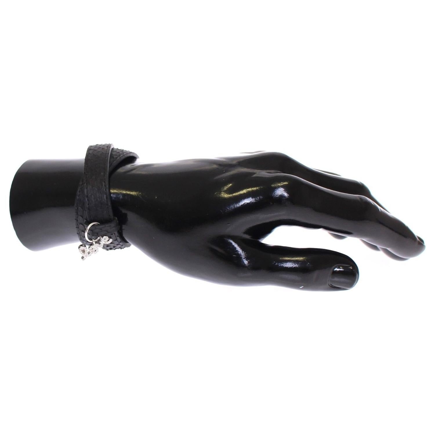 سوار نيالايا الرائع المصنوع من جلد الثعبان الأسود الفضي