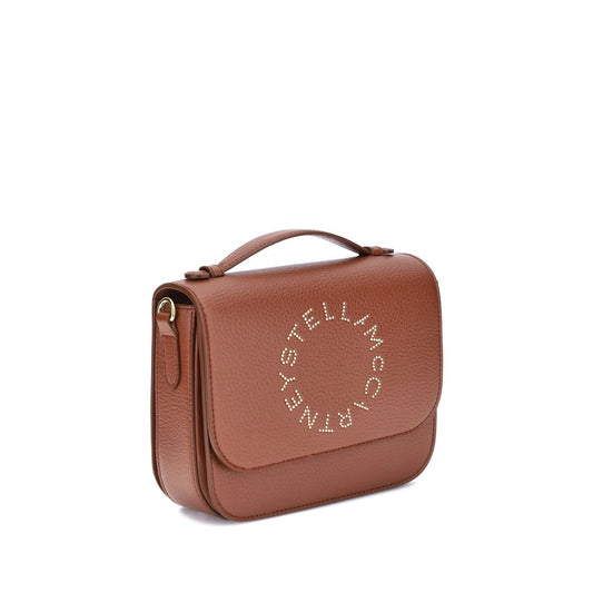 Stella McCartney Logo Flap Bag Eco Embossed Grainy Alter with adjustable strap and magnetic closure, showcasing embossed monogram.
