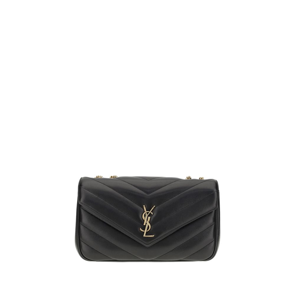 Saint Laurent Black Calf Leather Bos Taurus Shoulder Bag with quilted design, brass logo, adjustable strap for versatile style.