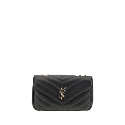 Saint Laurent Black Calf Leather Bos Taurus Shoulder Bag with quilted design, brass logo, adjustable strap for versatile style.