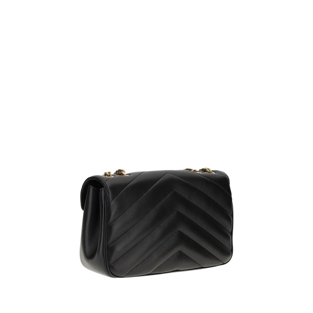 Saint Laurent Black Calf Leather Bos Taurus Shoulder Bag with quilted design and chain strap.
