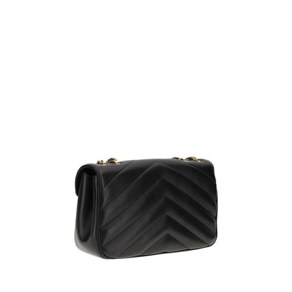 Saint Laurent Black Calf Leather Bos Taurus Shoulder Bag with quilted design and chain strap.