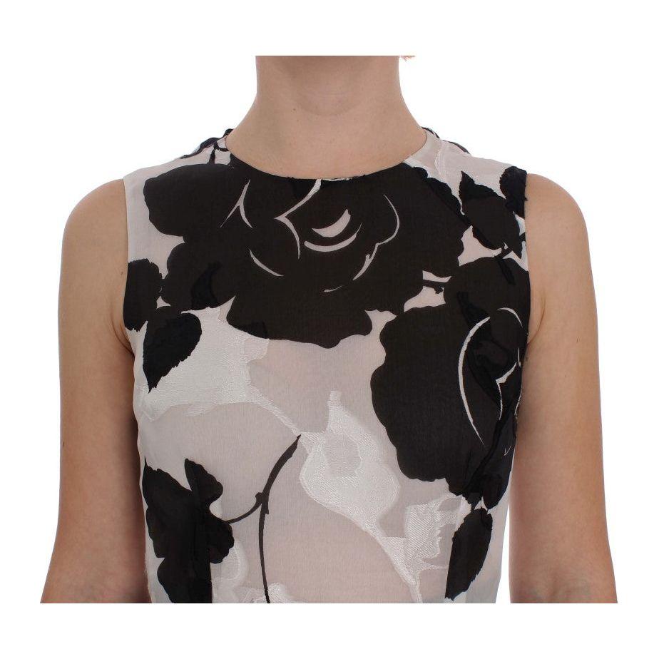 Dolce & Gabbana Black White Floral Silk Sheath Gown Dress