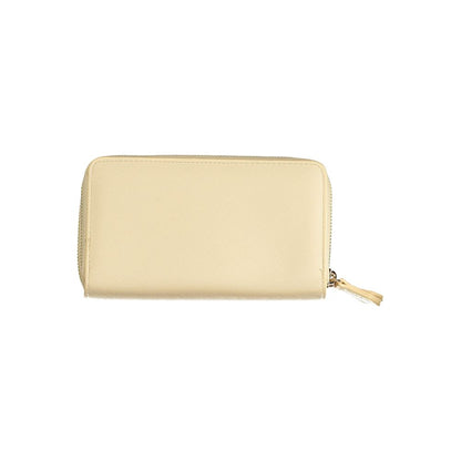 Mario Valentino Beige Polyethylene Wallet with zip closure, double compartments for cards and coins, featuring logo design.