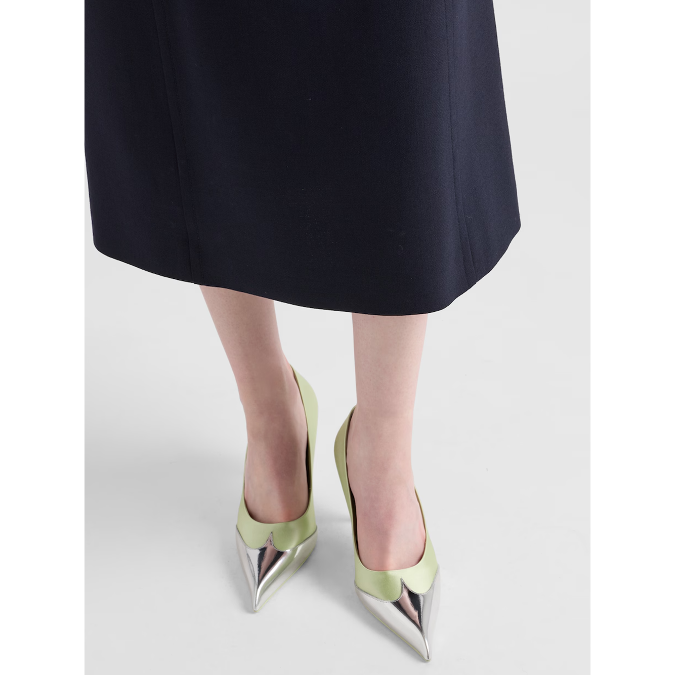Prada Satin And Metallic Leather Pumps