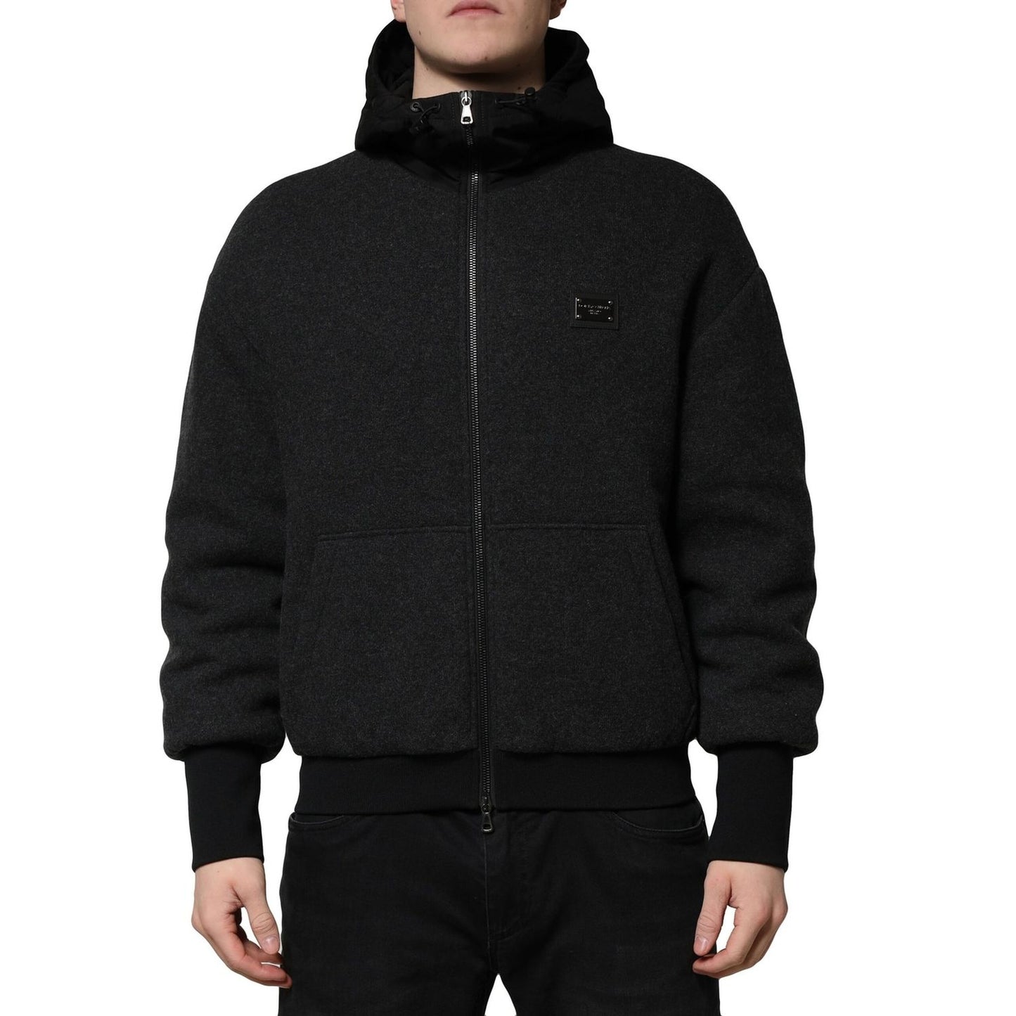 Dolce & Gabbana Black DG Logo Plaque Hooded Bomber Jacket