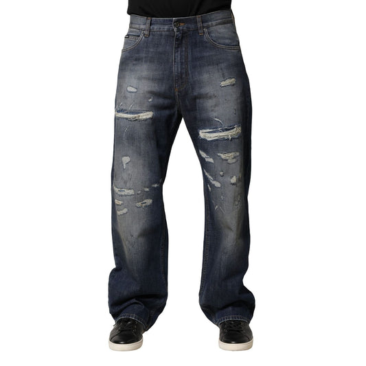 Dolce & Gabbana Blue Washed Tattered Cotton Men Jeans PAN76449-46