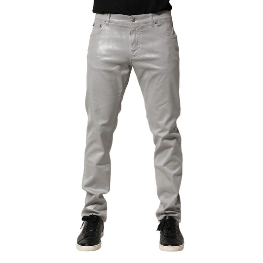 Dolce & Gabbana Silver Cotton Stretch Slim Denim Jeans