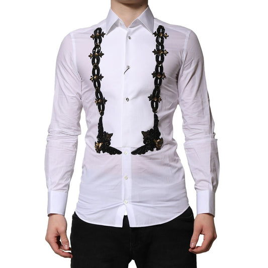Dolce & Gabbana White GOLD Embellished Formal Men Dress Shirt TSH90683-38