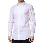 Dolce & Gabbana White Bib Cotton Poplin GOLD Men Formal Shirt TSH906700-41