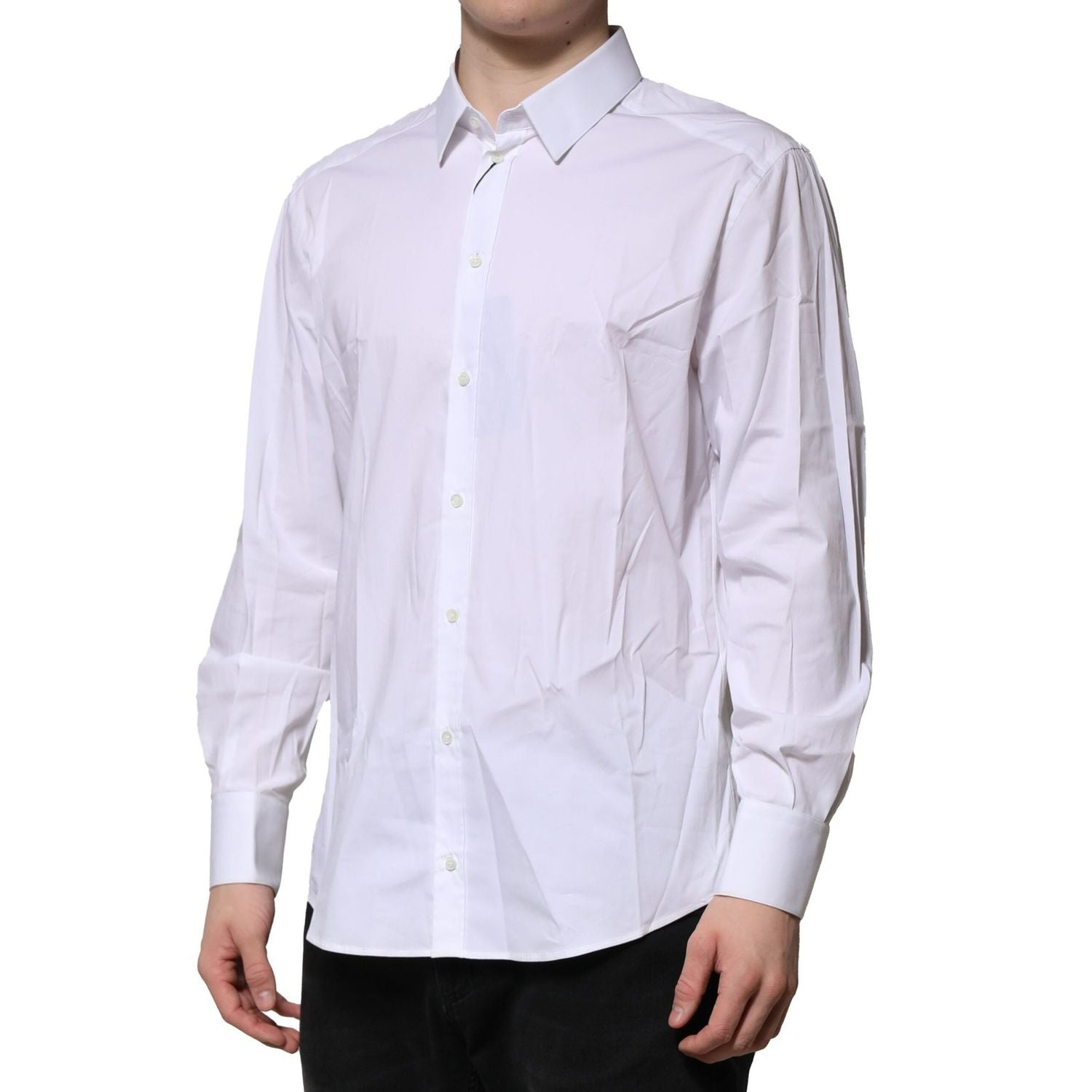 Dolce & Gabbana White Cotton Long Sleeves GOLD Formal Shirt