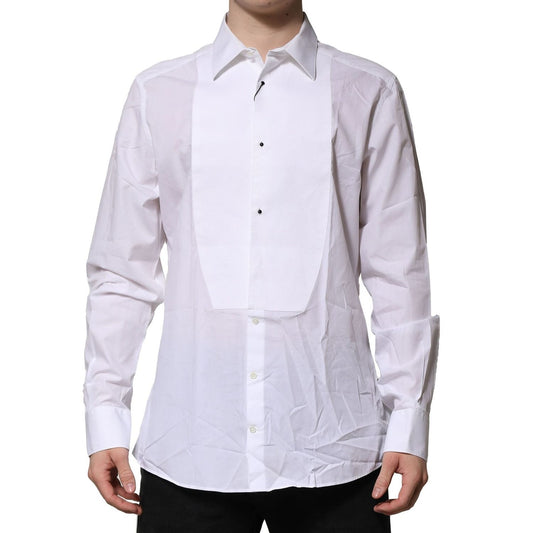 Dolce & Gabbana White Bib Cotton Poplin GOLD Formal Shirt TSH906715-44
