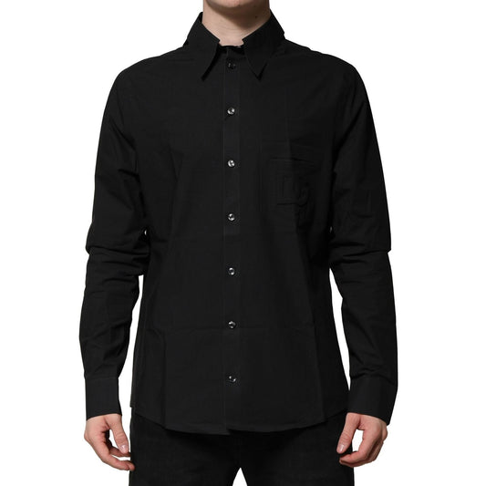 Dolce & Gabbana Black Cotton Long Sleeve Dress Formal Shirt TSH906790-42