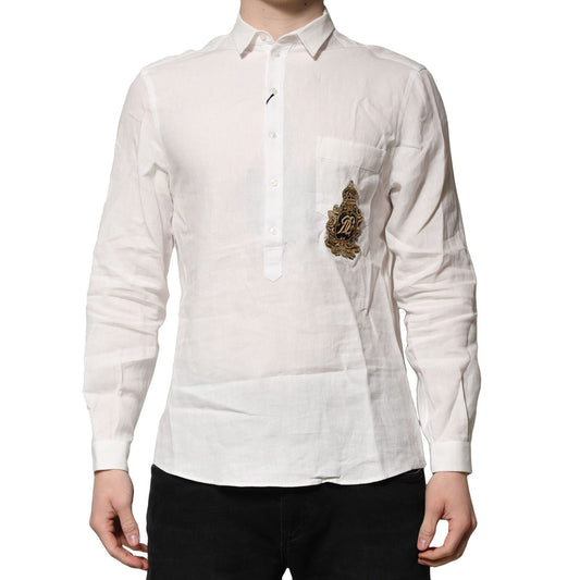 Dolce & Gabbana White DG Crown Embellish Dress Formal Shirt TSH906795-37