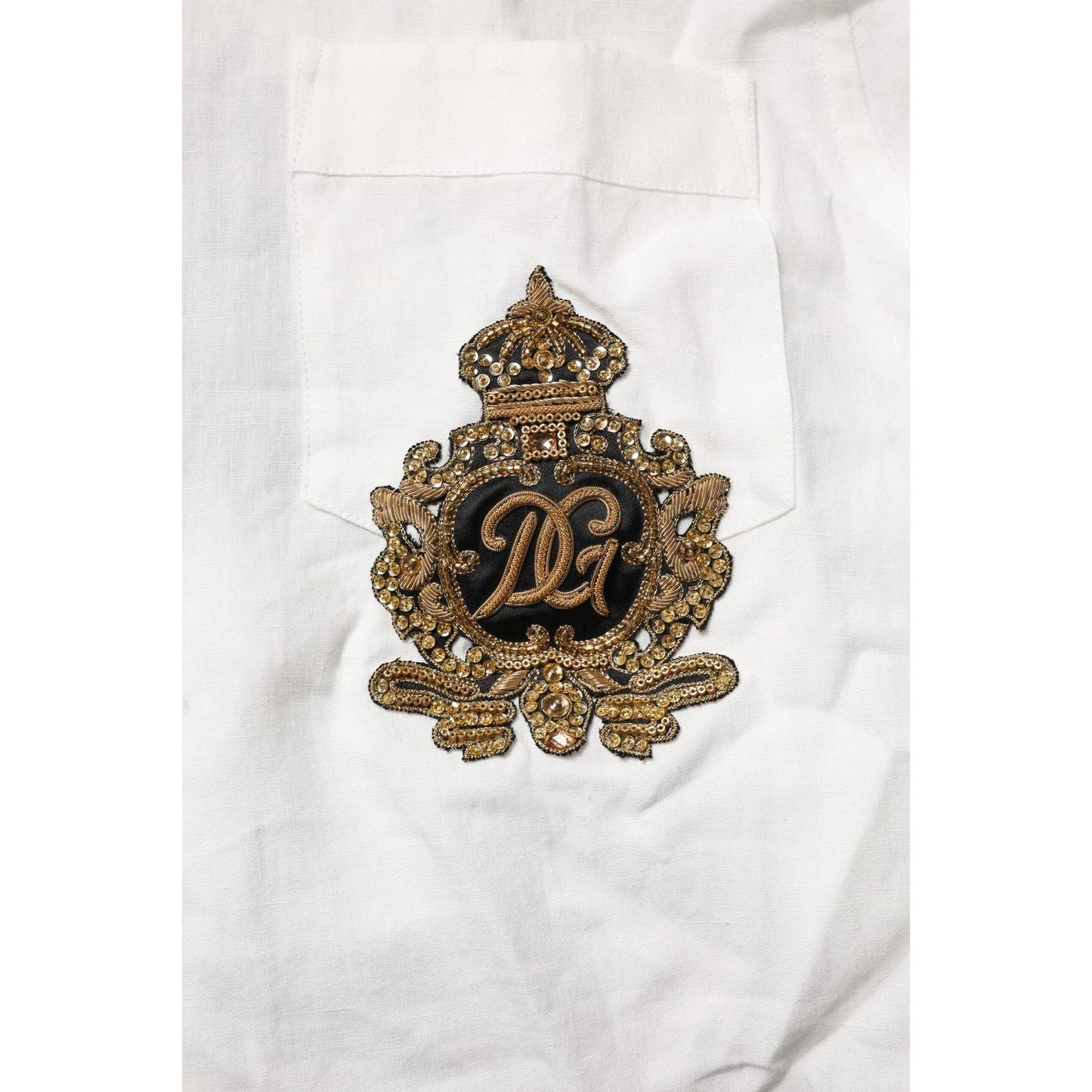 Dolce & Gabbana White DG Crown Embellish Dress Formal Shirt TSH906795-37