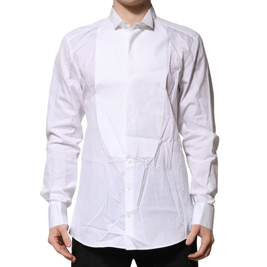 Dolce & Gabbana White GOLD Bib Poplin Dress Men Formal Shirt TSH906803-43