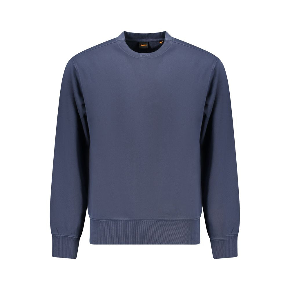 Hugo Boss Blue Cotton Men Sweater with embroidered logo, long sleeve & crew neck for stylish casualwear