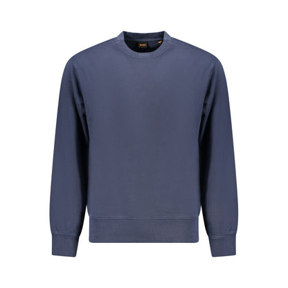 Hugo Boss Blue Cotton Men Sweater with embroidered logo, long sleeve & crew neck for stylish casualwear