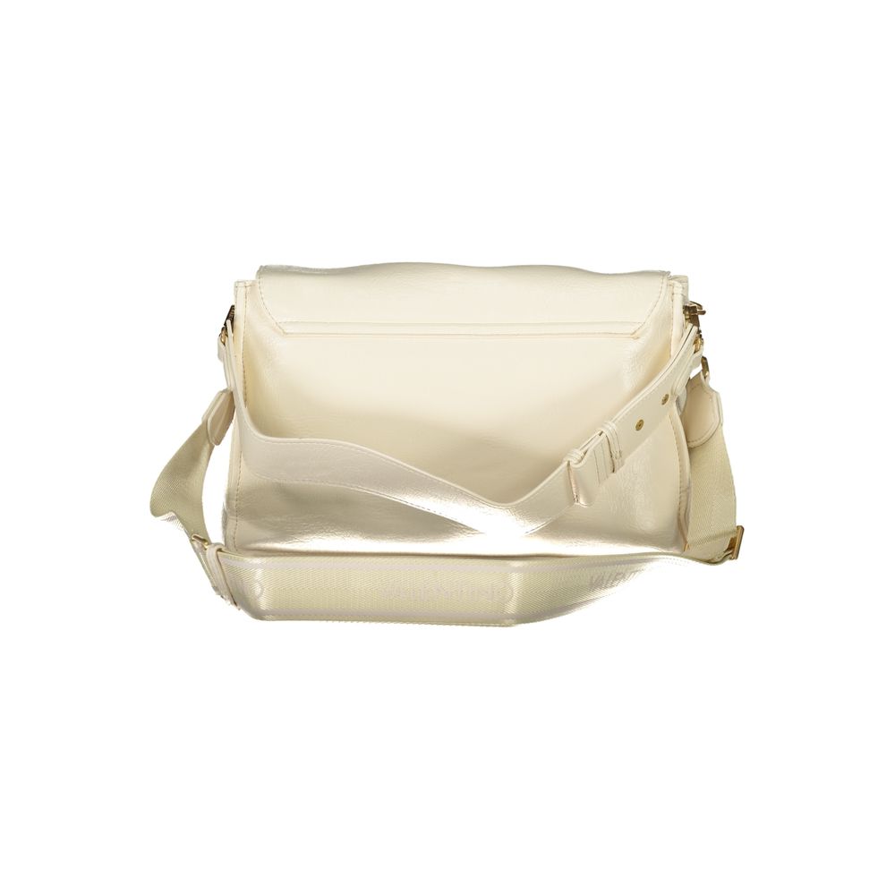 Mario Valentino Beige Polyethylene Women Handbag with detachable handle and adjustable strap, open with compartments visible.