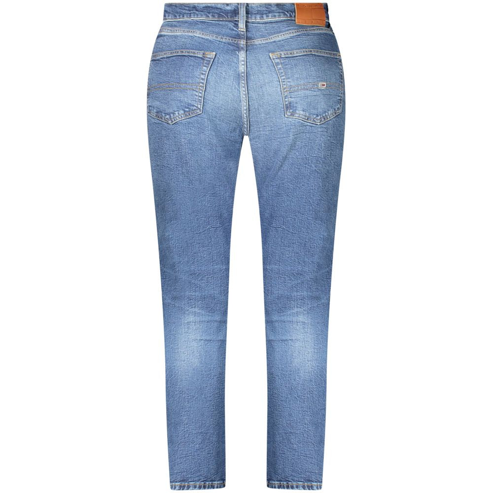 Tommy Hilfiger Blue Cotton Men Jeans back view with classic pocket design and washed effect.
