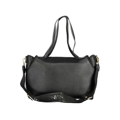 Mario Valentino Black Polyethylene Women Handbag with dual handles and removable strap, featuring internal pockets and sleek design.