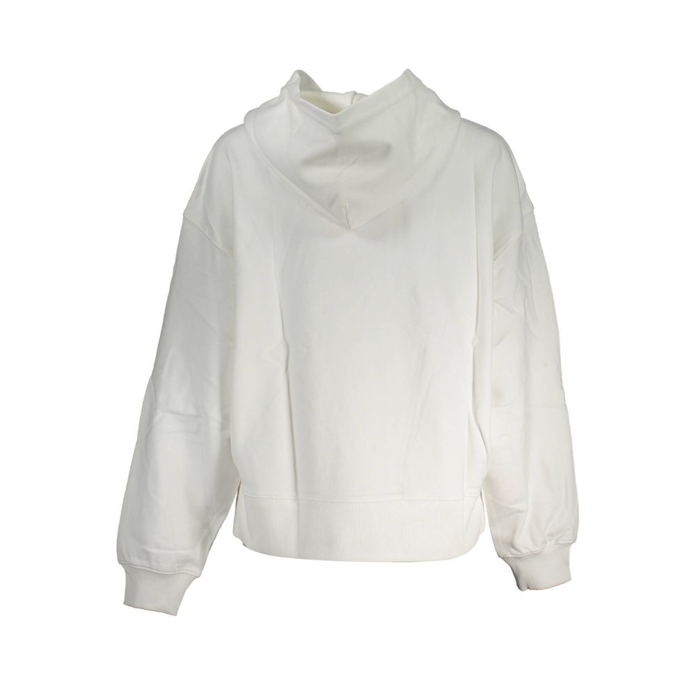 Calvin Klein White Cotton Women Sweater with hood, long sleeves, and recycled material showcasing modern and sustainable fashion.