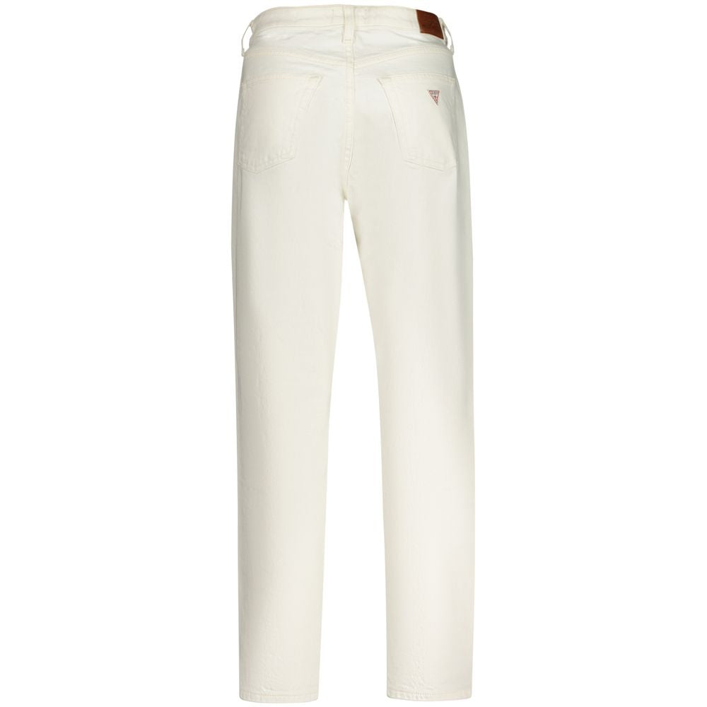 Back view of Guess Jeans White Cotton Women Jeans with iconic logo, button closure, and five-pocket design highlighting style and comfort.