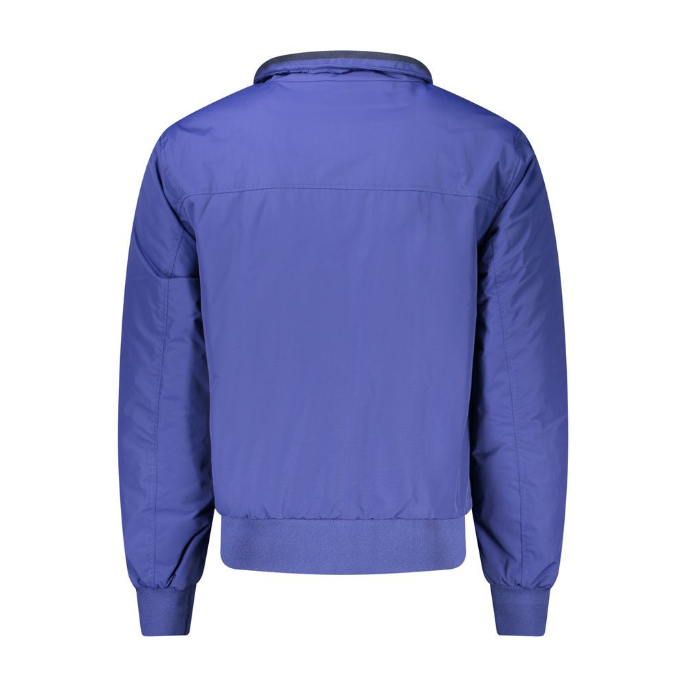 North Sails Blue Polyamide Men Jacket, rear view showing sustainable design and eco-friendly material.