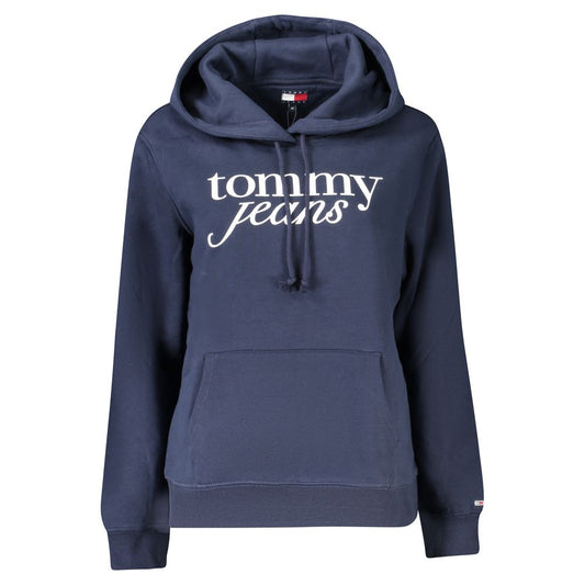 Tommy Hilfiger Blue Cotton Women Sweater with logo, long sleeves, and hood, showcasing sustainable fashion.