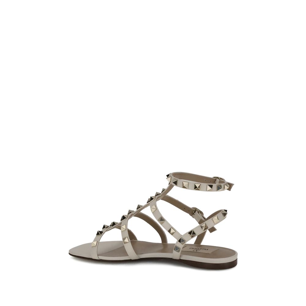 Valentino Garavani White Calf Leather Bos Taurus Flat Sandals