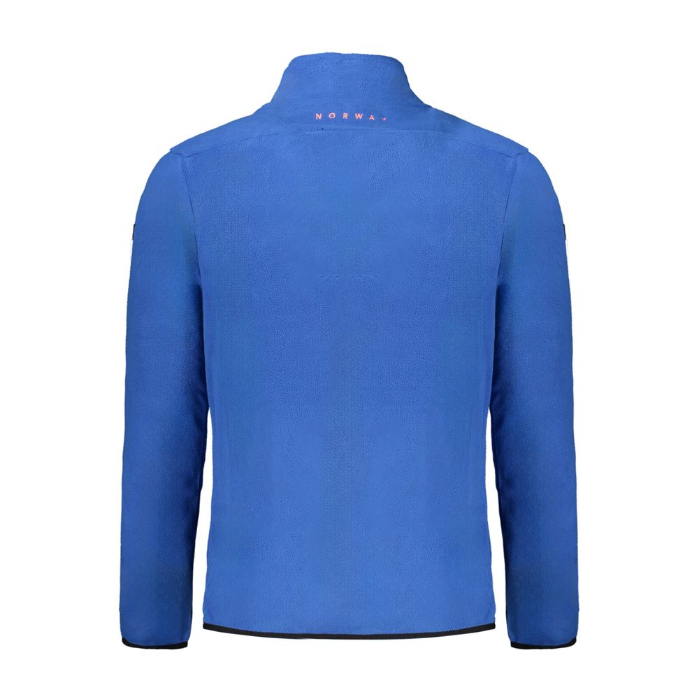 Back view of Norway 1963 Blue Polyester Men Sweater with sleek zip closure and bold embroidery.