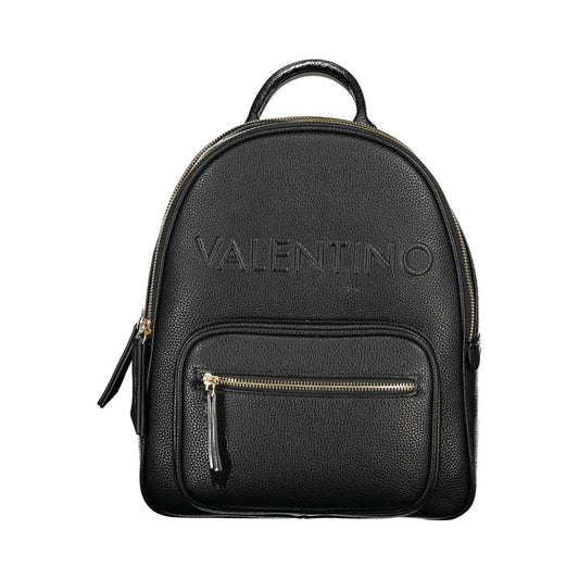 Mario Valentino Black Polyethylene Backpack with zip closure and external pocket, featuring 1 handle and adjustable straps.