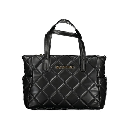 Mario Valentino Black Polyethylene Women Handbag with quilted design and dual handles, featuring external and internal pockets.